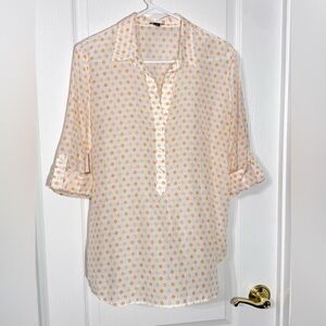 Ann Taylor SILK Blend Floral Semi Sheer Roll Tab Sleeve Blouse Large